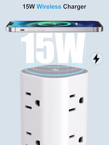 6FT Power Strip Tower with Wireless Charger,Surge Protector with 12 Outlets - Image 4