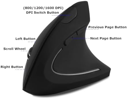 Wireless Mouse Ergonomic Vertical Mouse Ergo LED Light High Precision Optical Cordless Lightweight Mice Gift for Boy Girl Adults for PC Computer Laptop Mac Office,with Side Buttons, 800/1200/1600 DPI - Image 6