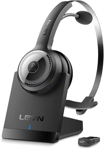 LEVN Bluetooth 5.0 Headset, Wireless Headset with Microphone (AI Noise Cancelling), 35Hrs Bluetooth Headphones with USB Dongle for PC, Suitable for Remote Work/Call Center/Zoom/Online Class, Black by LEVN