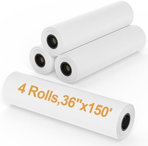 Wide Format Paper, 4 Rolls 36 in x 150 ft CAD Bond Rolls, Plotter Paper on 2 in Core for CAD Drawings, Engineering Plans, GIS Maps & Architectural Designs by MBLABEL