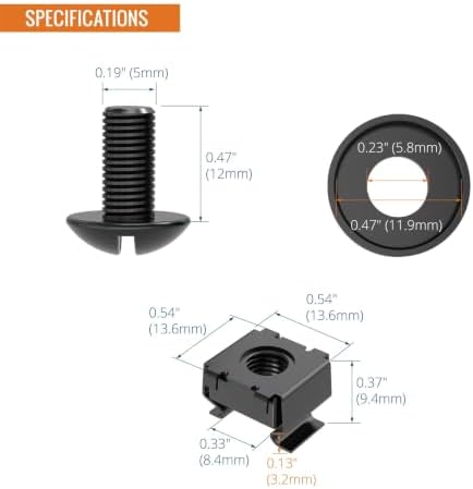 Tecmojo Rack Mount Screws Kit 50 Pack - 12-24 Rack Mount Cage Nuts, Screws and Washers, for Network Racks, Enclosures and Server Cabinets, Tapped Hole and Square Installation - Image 3