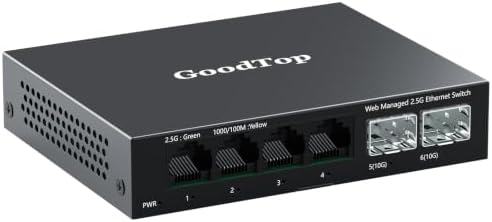 6-Port 2.5Gb Managed Switch: 4 x 2.5G RJ45 + 2 x 10G SFP+, Metal Housing by GoodTop