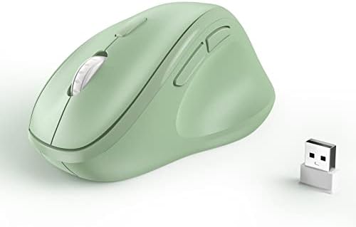Ergonomic Wireless Mouse with USB Receiver for PC Computer, Laptop and Desktop, Ergo Vertical Mouse with Silent Clicks Long Battery Life, Up to 1600 DPI & 1 AA Battery Powered, Green by Unknown