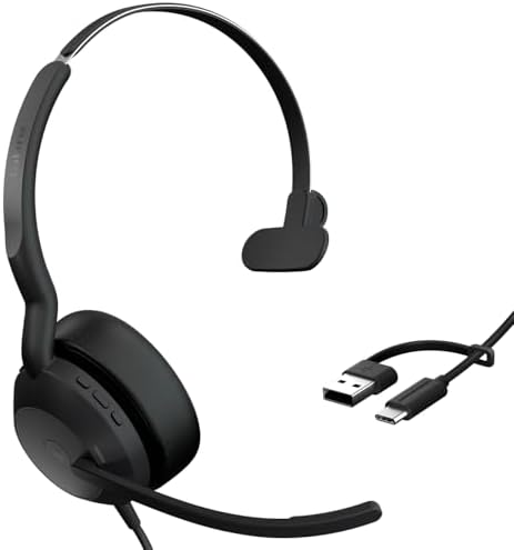 Jabra Evolve2 50 Wired Single-Ear Headset - Noise Cancelling Headphones, Bluetooth Headset for Work with Noise Cancelling Microphones, Works with Online Meeting Platforms Like Zoom & Google, Black by Jabra