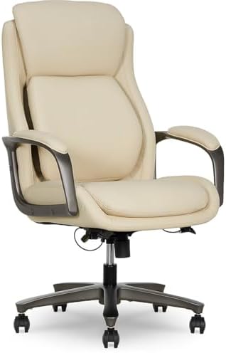 Elle Decor Rivendell AIR Lumbar Ergonomic Vegan Leather Swivel Executive Chair, Cream by Unknown