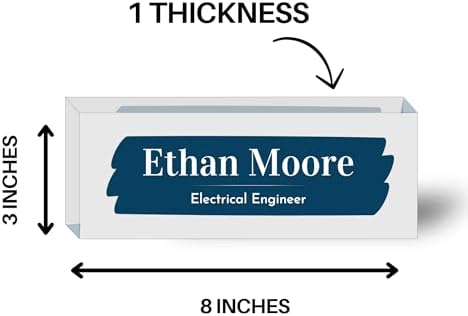 Customized Clear Acrylic Thick 8x3" Desk Name Plate Block with Personalized Logo - Professional Office Decor - Customized Acrylic Plate Gift for Teacher Co-workers (Navy Brush) - Image 6