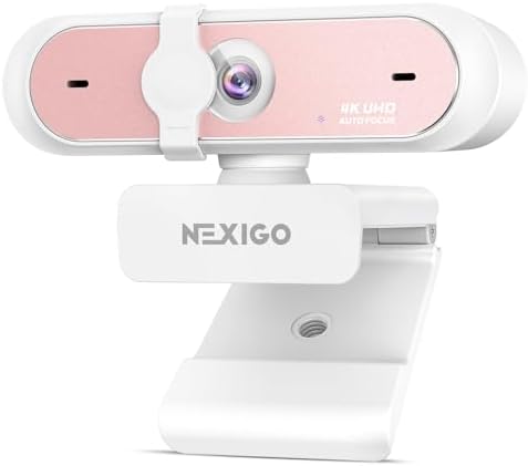 NexiGo N660P Pro 4K Webcam with Distortion-Free Lens, 1080p 60 fps Autofocus USB Streaming Camera, 3DNR, Noise-Canceling Mics & Privacy Cover, Web Cam for Gaming/Live Streaming/PC/Mac/Switch 2, Pink by NexiGo