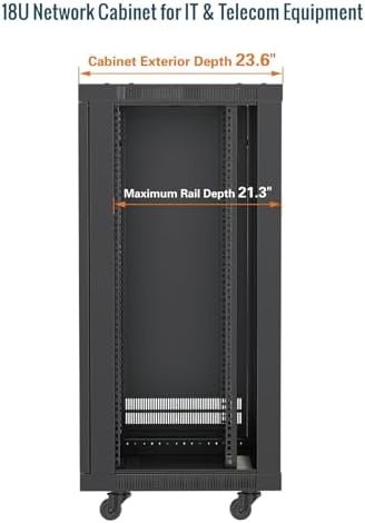 Tecmojo 18U Wall Mount Rack,18U Rack 23.6 Inch Depth,Hold Up to 176 Lbs,Server Rack with Casters,Enclosed Network Cabinet for 19 Inch Network,Server and AV Gear,Glass Door(Elite Collection) - Image 2