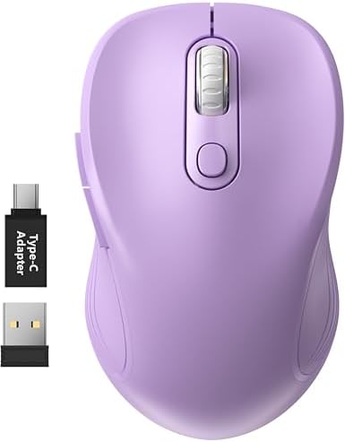 WisFox 2.4G Wireless Mouse for Laptop, Ergonomic Computer Mouse with USB Receiver and Type-C Adapter, 3 Adjustable Levels DPI, 6 Button Mice (Lilac) by Bringyouqualityproducts