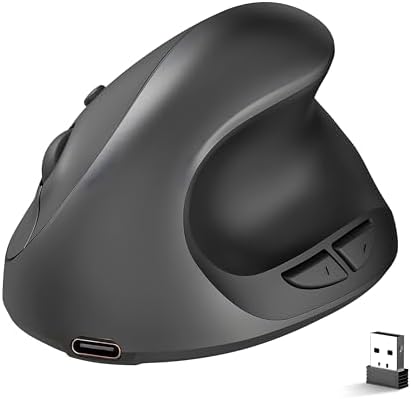 Ergonomic Mouse,Rechargeable Small Vertical Mouse with 6 Buttons Adjustable 800/1200/1600 DPI Purple Wireless Mouse for Laptop, Desktop, PC, MacBook (Black) by ATTOE