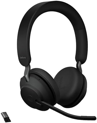 Jabra Evolve2 65 UC Wireless Headphones with Link380a, Stereo, Black – Wireless Bluetooth Headset for Calls and Music, 37 Hours of Battery Life, Passive Noise Cancelling Headphones by Jabra
