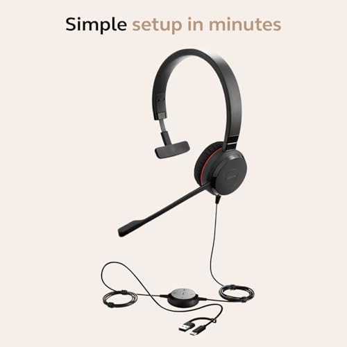 Jabra Evolve 20 SE Wired Single-Ear Headset with Microphone for Work, USB-A and USB-C Wired Headphones, Works with Online Meeting Platforms, Connects to Laptops, iPhone & Android Devices - Image 5