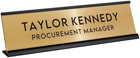 Custom Engraved Desk Plate | Personalized with your Name and Title | Perfect Decor for Office, Business, or Home | Multiple Font and Color Options | 2x8" or 2x10" (Gold w/Black Letters, 2x10") by 904Custom