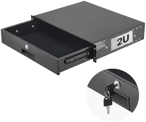 VEVOR 2U Rack Drawer, Lockable Server Cabinet Case, 13.8'' Depth Server Rack Mount Drawer, for 19'' Network Equipment/DJ/AV Rack or Cabinet Enclosure, 50 lbs Max Load, with Cable Management Holes by VEVOR