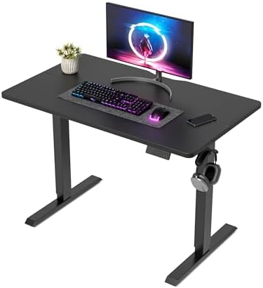 DESINO Standing Desk, 40 × 24 Inches Electric Height Adjustable, Sit and Stand Up, Computer Office Desk with Splice Board, Black Frame/Black TOP by DESINO