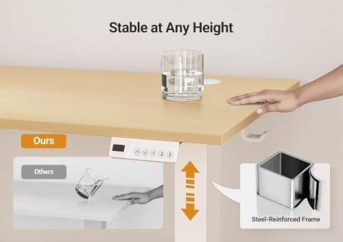 Seang Electric Standing Desk Adjustable Height, 40 x 24 Inch Sit Stand Desk with T-Shaped Frame, 3 Memory Presets & Cable Management for Home Office Computer Workstation, White Frame/Nature Top - Image 7