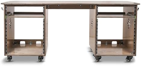 Sound Town DIY Music Studio Rack Desk Workstation with 2 X 13U Side Cabinets, Two Slide-Out Trays, Casters, Plywood, Weathered Brown for Recording Room, Home Studio (SDRK-WS69) - Image 2