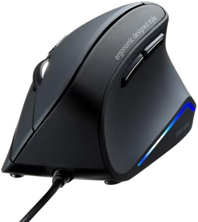 SANWA Wired Ergonomic Mouse, 55° Vertical Mouse with LED Light, Black by SANWA