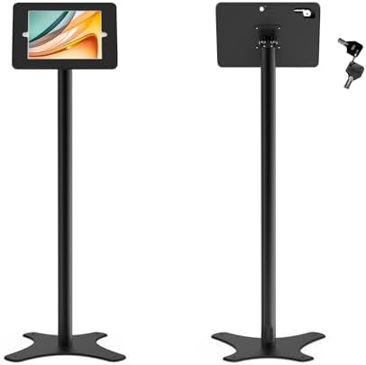 Tablet Floor Stand Compatible with 10.2" iPad 7 8 9, Rotate Lockable Metal Tablet Enclosure+Aluminum Pole+Metal Base - BSF302BT by Beelta