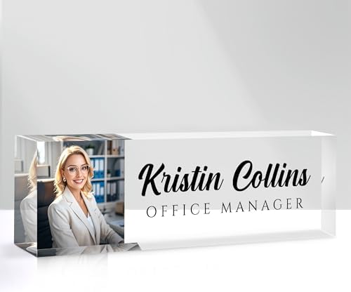 Custom Name Plate for Desk, Personalized Desk Name Plate on Clear Acrylic Glass, Appreciation Gifts for Teacher Employee Boss Coworkers Nurse, Office Desk Accessories for Women Men (Picture) by DOCRAGI