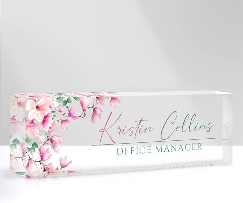 Custom Name Plate for Desk, Personalized Desk Name Plate on Clear Acrylic Glass, Appreciation Gifts for Teacher Employee Boss Coworkers Nurse, Office Desk Accessories for Women Men (Peach) by DOCRAGI