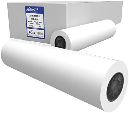 Alliance Wide Format Paper 24" x 150' CAD Bond Rolls (32lb | 2 Rolls, 24 In x 150 FT | 3" Core) by Alliance