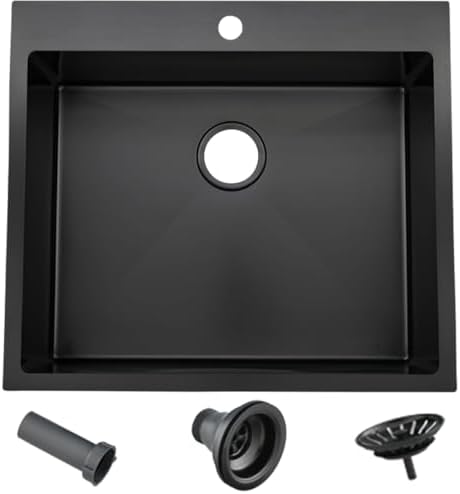 VAPSINT 25 x 22 Inch Black Drop In Kitchen Sink, 25 Inch Top Mount 16 Gauge Extra-Thick Stainless Steel Single Bowl Deep Small Kitchen Sink, RV Laundry Utility Sinks with Basket Strainer by VAPSINT