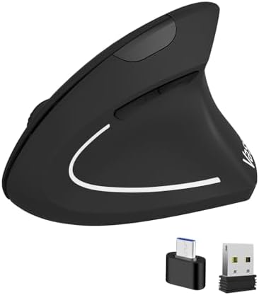 Vassink Ergonomic Mouse, Rechargeable Wireless Mouse,2.4GHz Rechargeable Wireless Vertical Optical Mice with USB Receiver, 6Buttons, 800/1200/1600 DPI, for Laptop, PC, Computer by Vassink