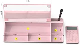 TOWON Glass Desk Whiteboard with Calculator 17x6 in, Desk Organizer, Pink - Image 7