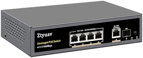 6-Port Full Gigabit Unmanaged PoE Switch with 4 PoE+ Ports @75W, 1 Uplink and 1 SFP Slot-IEEE802.3af/at, PD Auto-Detection, VLAN Mode, 6KV Protection, Metal Fanless Plug and Play by ProfessionalNetworkSwitchManufacturer