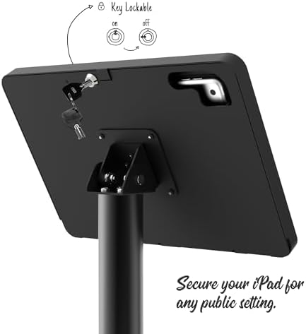 Tablet Floor Stand Compatible with 10.2" iPad 7 8 9, Rotate Lockable Metal Tablet Enclosure+Aluminum Pole+Metal Base - BSF302BT - Image 3