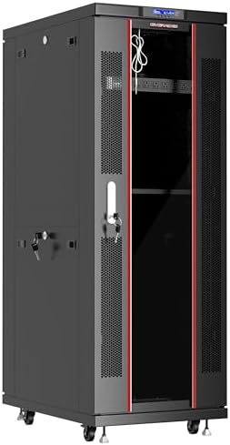 42U Server Rack Cabinet, 39” Deep 19” Network Enclosure on Wheels, Glass Door, Temperature Control System with 4 Fans, 8-Way PDU, Shelf, IT & AV Data Cabinet by SYSRACKS