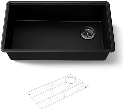 KOHLER Billings 32.5 Inch Undermount Single Bowl Stone Composite Kitchen Sink, Durable Modern Design, Easy to Clean, Large Capacity, Matte Black, K-33710-CM1 by Unknown