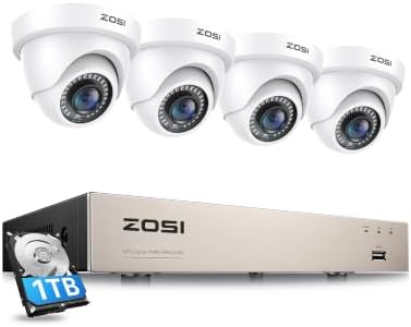 ZOSI 3K Lite Security Camera System with 1TB Hard Drive,AI Human/Vehicle Detection,Night Vision,H.265+ 8Channel HD TVI DVR Recorder,4pcs 1080P HD 1920TVL Indoor Outdoor Surveillance CCTV Dome Cameras by ZOSI