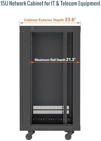 Tecmojo 15U Wall Mount Rack,15U Rack 23.6 Inch Depth,Hold Up to 176 Lbs,Enclosed Wall Mount Rack with 2 Colling Fans,for 19 Inch Network,Server and AV Gear,Glass Door(Elite Collection) - Image 2