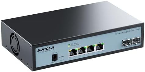 SODOLA 6 Port 10Gb Switch,Easy Web Managed, 4X 10G RJ45 + 2X 10G SFP+ Ports by SODOLAPoENETWORKS