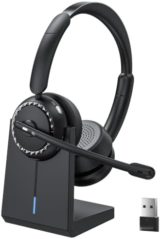 Wireless Headset with Mic for Clear Work Calls, Bluetooth 5.2 Headset with Noise Cancelling Microphone & Mute Button for Zoom Teams, Home Office, Black by Unknown