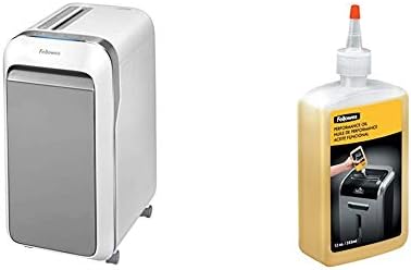 Fellowes LX22M 20 Sheet P-4 Micro-Cut, Heavy Duty Paper Shredder for Office, 100% Jam Proof (White) & Powershred Performance Shredder Oil, 12 oz. Extended Nozzle Bottle (35250) by Unknown