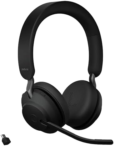 Jabra Evolve2 65 MS Wireless Headphones with Link380c, Stereo, Black – Wireless Bluetooth Headset for Calls and Music, 37 Hours of Battery Life, Passive Noise Cancelling Headphones by Jabra