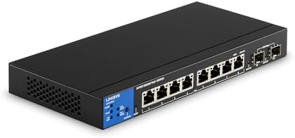 Linksys LGS310MPC 8 Port Gigabit Network PoE+ Switch @ 110W with 2 Uplink Gigabit SFP Slots - Advanced Security, QoS, Static Routing, VLAN, IGMP Features - Metal Housing, Desktop / Wall Mount by Linksys