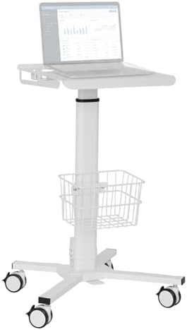 Mobile Laptop Cart on Wheels, Adjustable Height Mobile Laptop Cart with Pneumatic Lifting(31.5" - 47.25"), Storage Basket, Cup Holder, Cable Management for Home, Office and Salon, Cold-Rolled Steel by Unknown