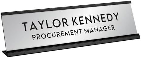 Custom Engraved Desk Plate | Personalized with your Name and Title | Perfect Decor for Office, Business, or Home | Multiple Font and Color Options | 2x8" or 2x10" (Silver w/Black Letters, 2x10") by 904Custom