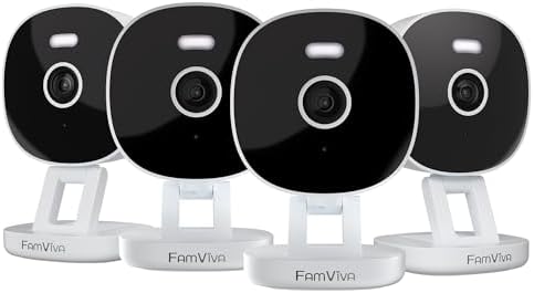 2K Wired Security Camera, Indoor/Outdoor for Home, Pet, Baby, Nanny, IP65 Waterproof Color Night Vision, White Light & Siren, Recording, Motion Detection, Works with Alexa,Plug in, White-4P by FamViva