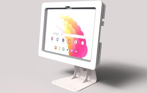 Anti-Theft Acrylic Case with 360 Rotate 180 Swivel Metal Desktop Stand & 90-Degree USB C Cable for Samsung Galaxy TAB Tablet (White, TAB S10 FE+ 13.1) - Image 2
