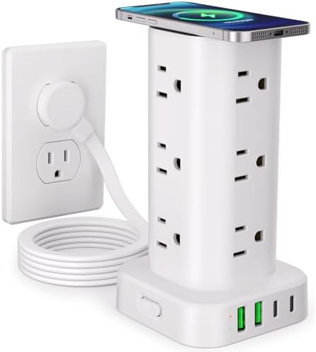 6FT Power Strip Tower with Wireless Charger,Surge Protector with 12 Outlets by Unknown