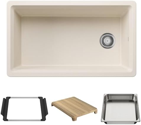 Inteos SILGRANIT 33" Single Bowl Reversible Undermount Workstation Kitchen Sink - Soft White by BLANCO