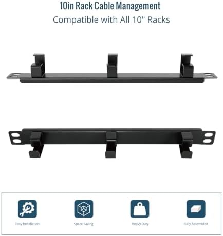 Tecmojo 2 Pack 0.5U Horizontal Cable Manager with 3 D-Rings, Metal Rackmount Cable Organizer for 10" Server Rack & Network Cabinet, Black - Image 6