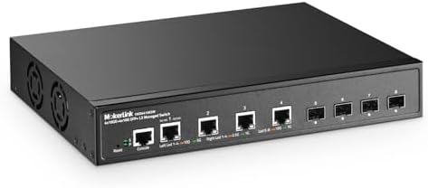 MokerLink 8 Port 10G Managed Switch, 4x10G Ethernet RJ45 Ports, 4x10G SFP+ Slot, L3 Web/CLI Managed, Metal Desktop|Wallmount Network Switch by MokerLink