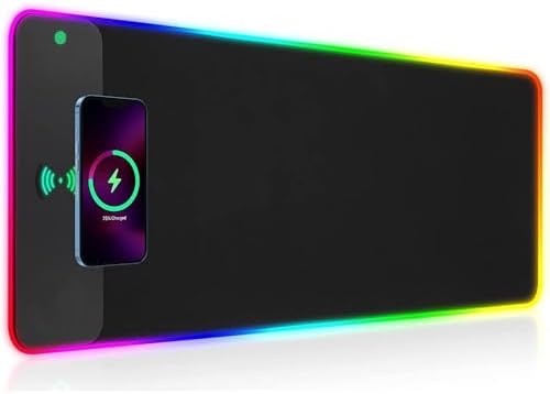 RGB Gaming Mouse Pad with Wireless Charging 15W, LED Mouse Mat 31.5 * 11.8 in, 10 Light Modes Extra Large Mousepad Non-Slip Rubber Base Computer Keyboard Mat for Gaming, MacBook, PC, Laptop, Desk by Tongyanat
