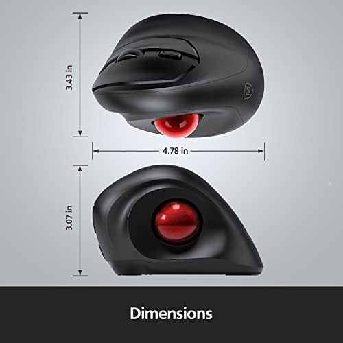 MicroPack Trackball Wireless Mouse, Upgrade Right Hand Ergonomic Mouse with Wireless Vertical Rollerball Computer Mouse, 3 Adjustable DPI, Easy Thumb Control for PC, Laptop, Mac, Windows - Black - Image 6
